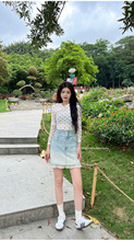 4.6ZONA Summer High Waist Three Button Lace Featured Denim Explosive Half Skirt Short Skirt Denim Skirt