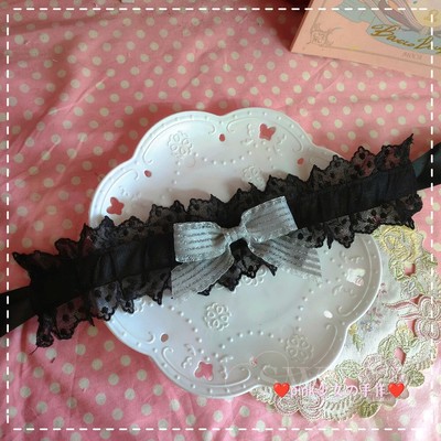 taobao agent 包邮Lolita手作丝绒蛋糕蕾丝蝴蝶结颈饰