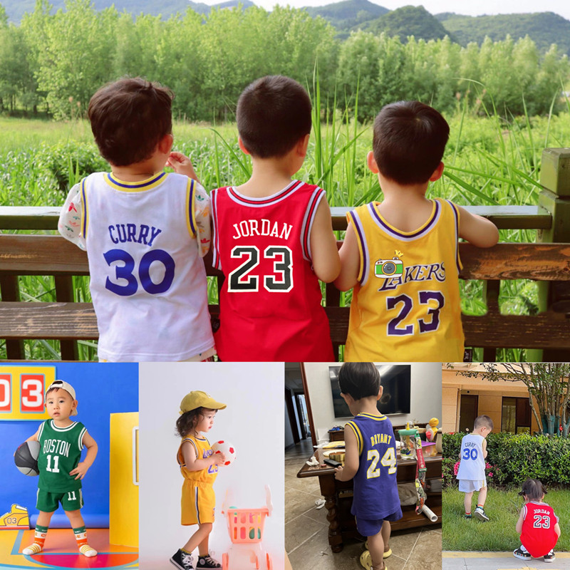 Комплект детской баскетбольной формы из чистого хлопка Curry 30 James Kobe, впитывающий пот дышащий детский трикотаж для младенцев