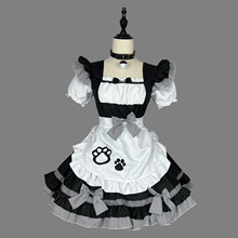 Strawberry milk candy Japanese soft girl cute cat bell maid outfit Lolita sweet dress black and white