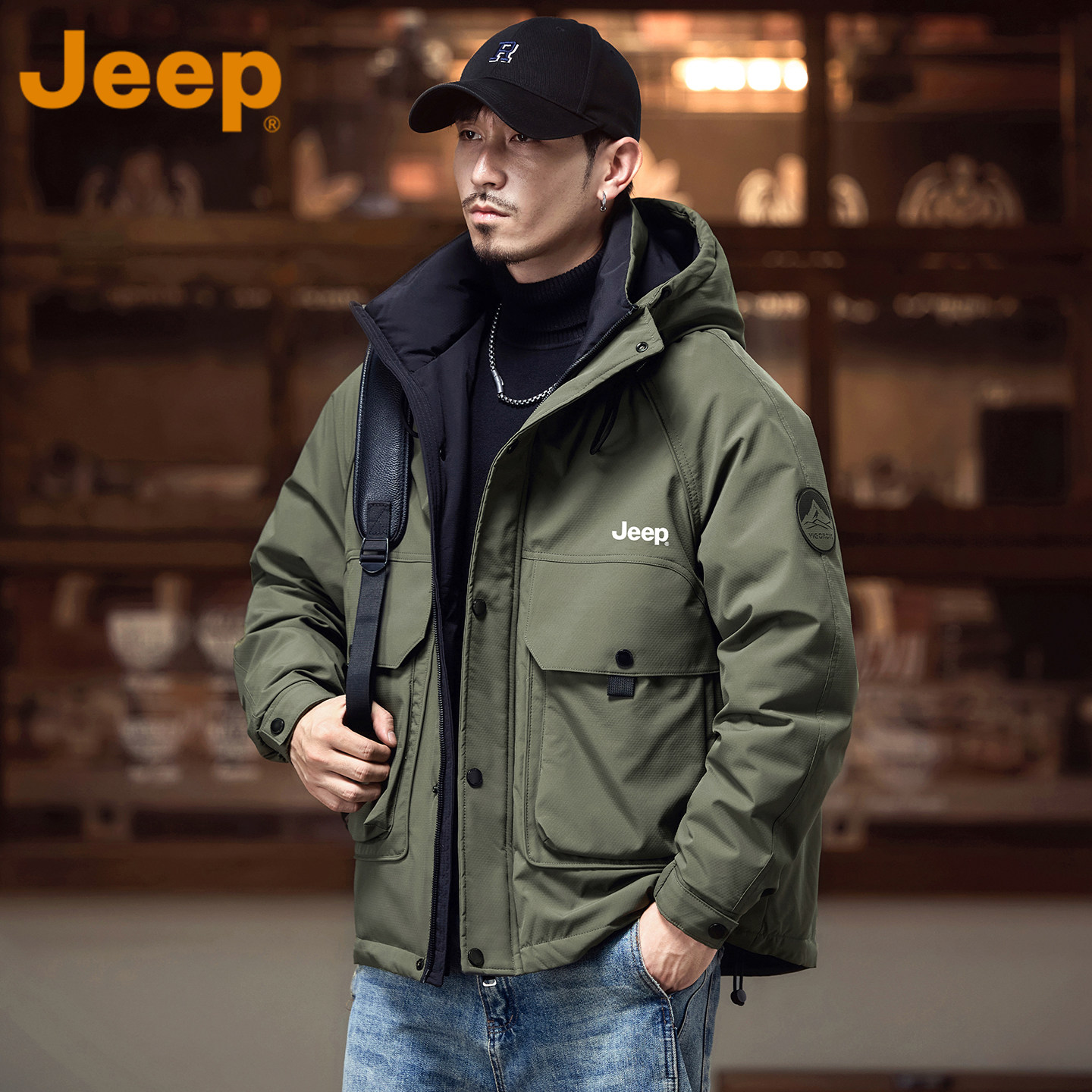 JEEP Jeep 90 пуховик на утином пуху с капюшоном, мужская зимняя новинка 2026 года, свободная трендовая теплая куртка с капюшоном