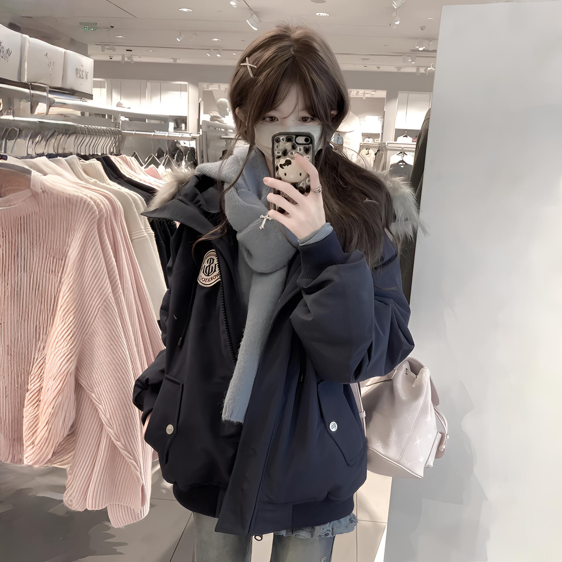 Parker clothing хлопчатобумажная куртка женская куртка зима 2025, новый стиль, с капюшоном и меховым воротником, маленькая свободная теплая толстая стеганая куртка