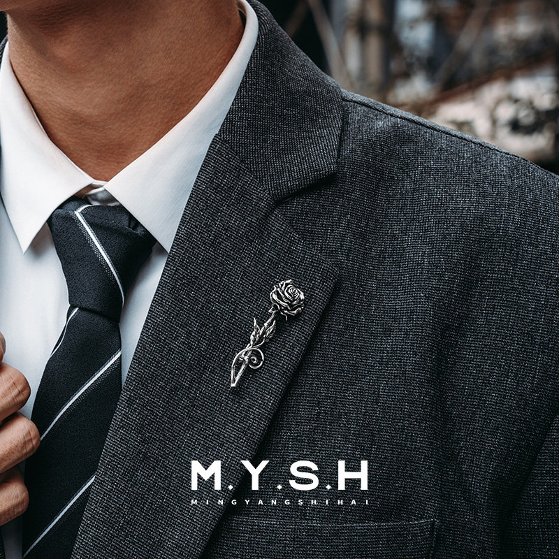 Брошь из стерлингового серебра MYH 3d с объемной розой, мужская ретро-брошь высокого класса, однотонная булавка для корсажа, оригинальный дизайн