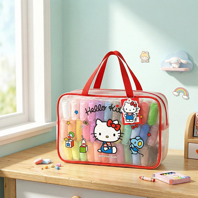 Подлинный авторизованный детский цветной глиняный пластилин Sanrio, 72 цвета, безопасный, экологически чистый и нетоксичный набор для поделок ручной работы, сумка для хранения, ультралегкая глина, специальные канцелярские принадлежности для детского сада HelloKitty Kulomi