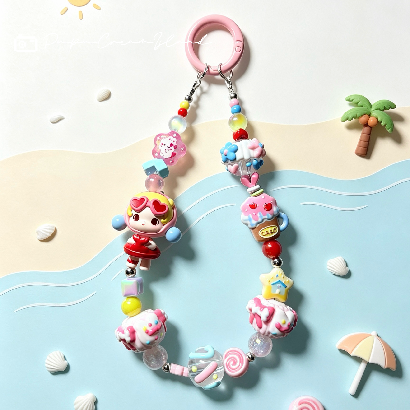 Authentic Pop Mart Island Vacation Original Beaded Pendant Phone Chain - Cute Trendy Handmade SP Star Man