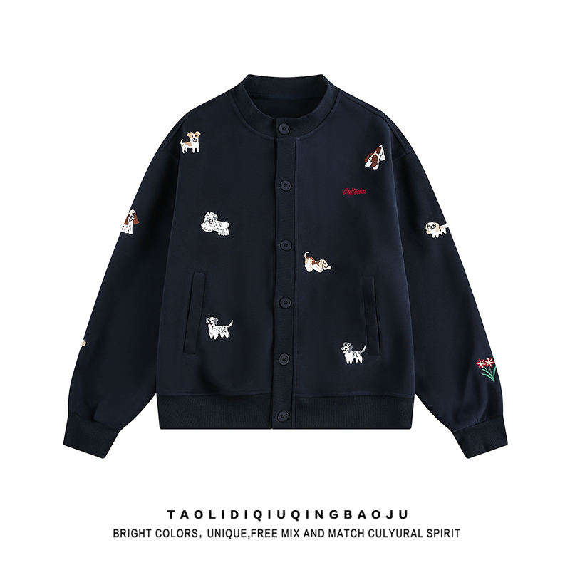 Американская ретро бейсбольная форменная куртка с вышивкой в виде щенка, женская осенняя новая свободная ленивая повседневная куртка-кардиган для пары