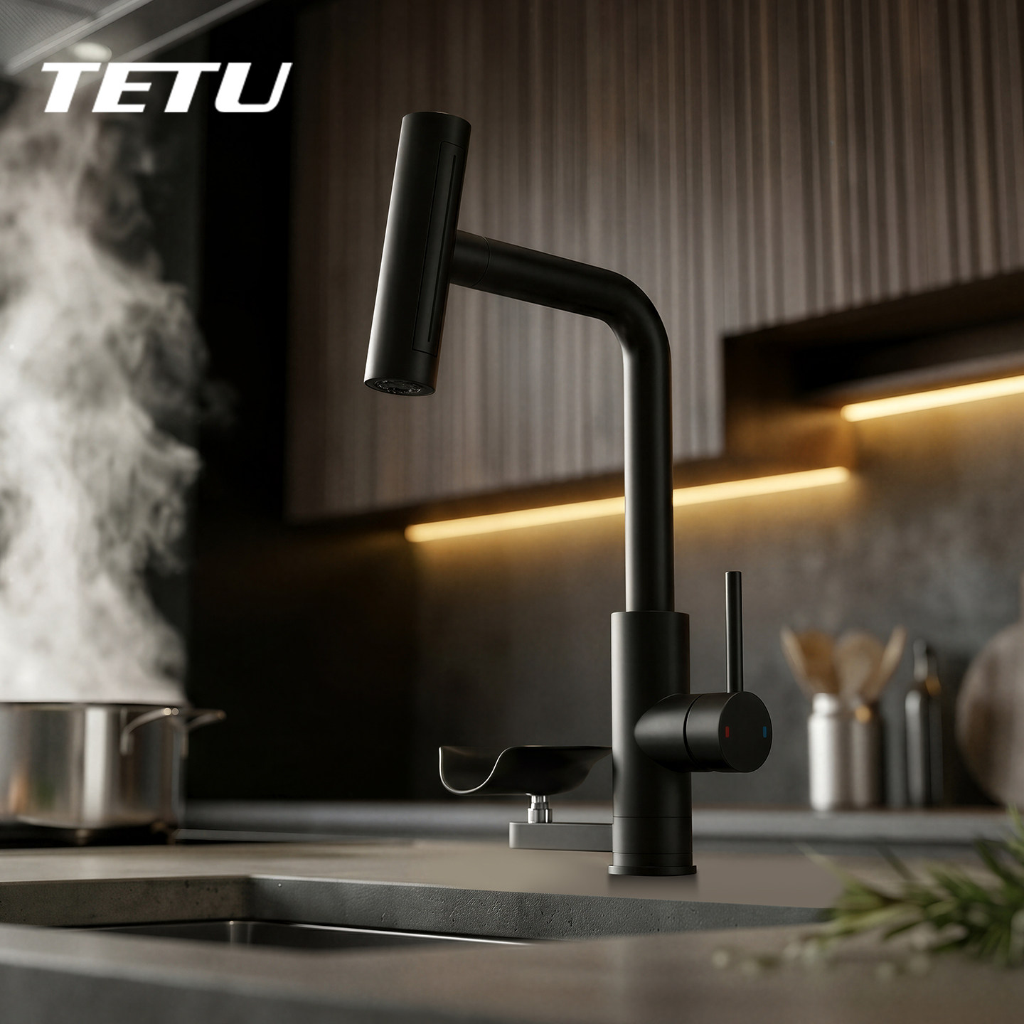 Кухонная мойка TETU 2-в-1 с выдвижным краном, бытовая многофункциональная мойка с горячей и холодной водой под давлением, водопадный кран