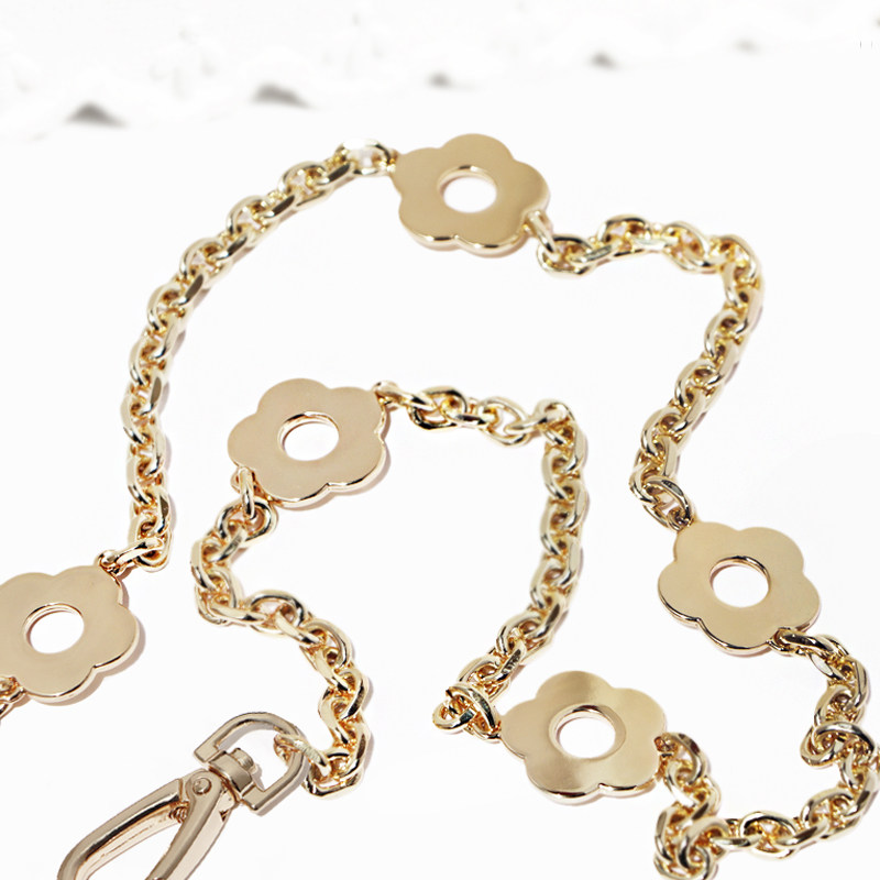 Flower chain, light gold and silver metal bag charm chain, bag strap accessories, handle