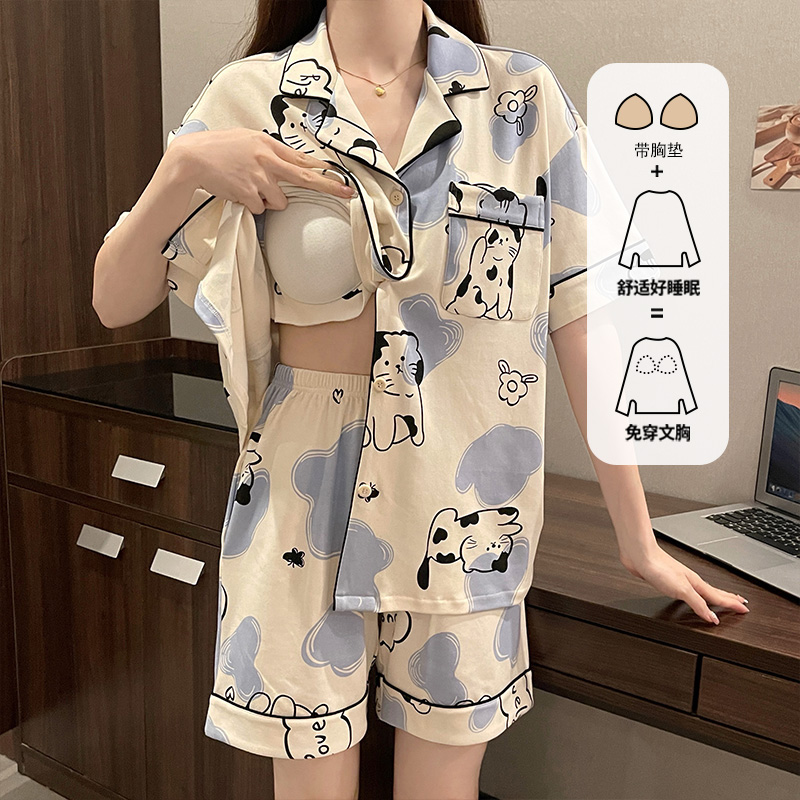 Новинка 2025 года, пижама с кошачьим принтом, женская летняя одежда для дома с короткими рукавами, которую весной и летом можно носить вне костюма с нагрудной накладкой