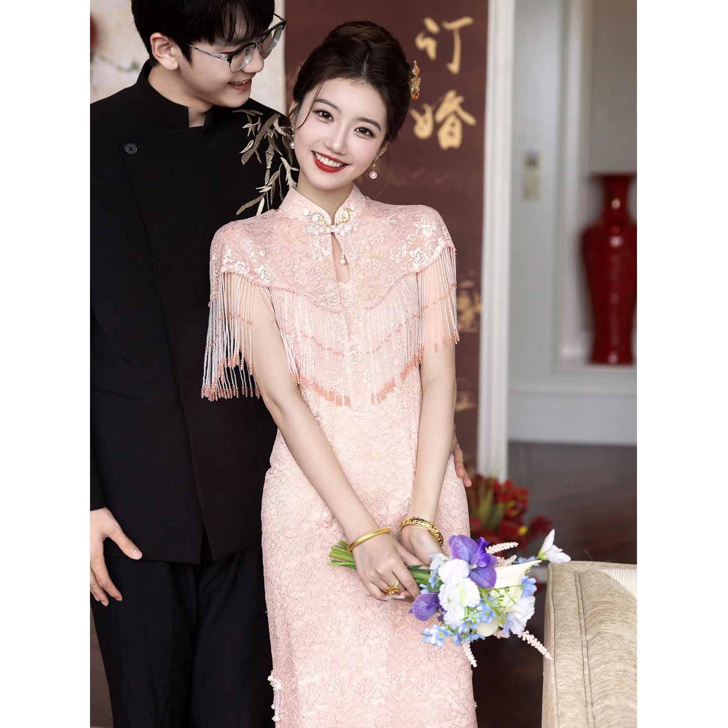 Платье для тостов Cheongsam, новинка 2026 года, высококачественное розовое платье для помолвки невесты, юбка, высококачественный новый китайский свадебный халат