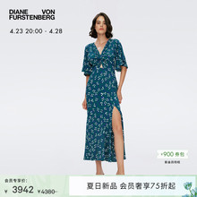 DVF2024春夏新款荷叶袖腰部挖剪茶歇裙复古绉纱连衣裙DS1S055