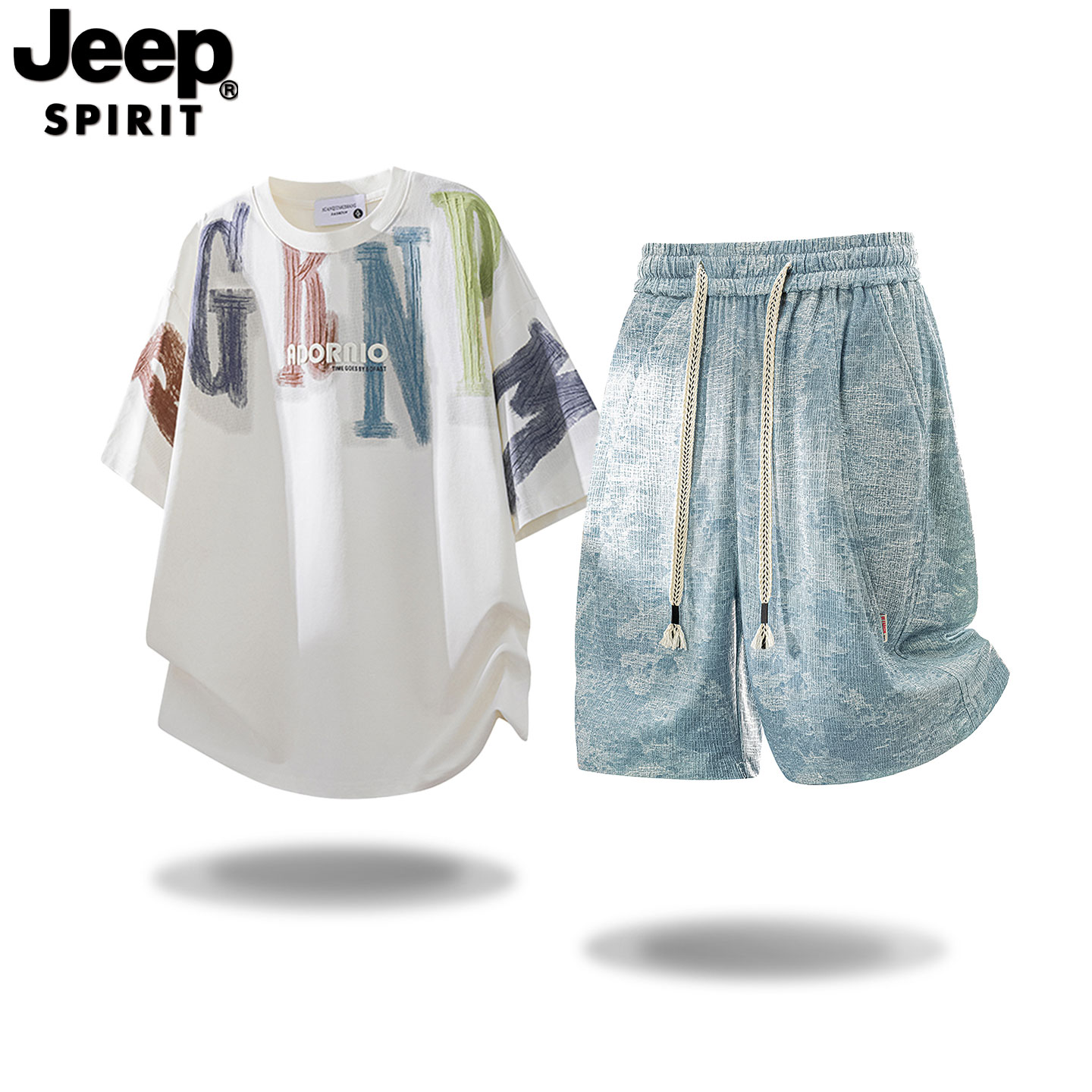 Бренд JEEP Jeep tide в американском ретро-стиле, летняя футболка с короткими рукавами, мужской свободный повседневный спортивный костюм-двойка