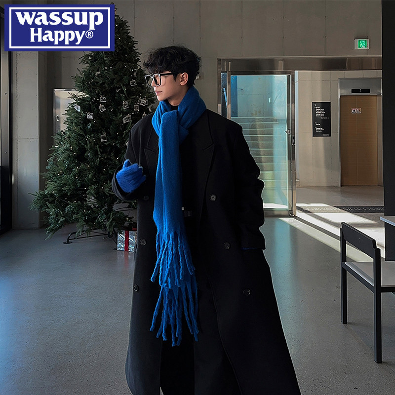 WASSUP HAPPY/ корейское шерстяное пальто; мужская осенне-зимняя свободная ветровка бренда tide; шерстяное пальто средней длины