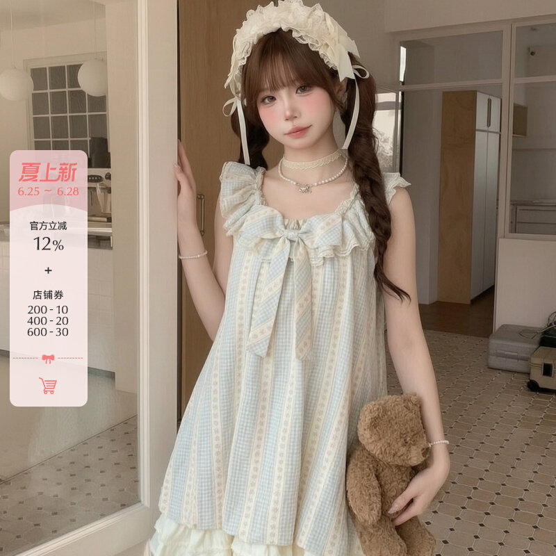 Forest girl tribe sweet style sleeveless flying sleeve flower bud dress for women 2026 new pure cotton A-line skirt summer