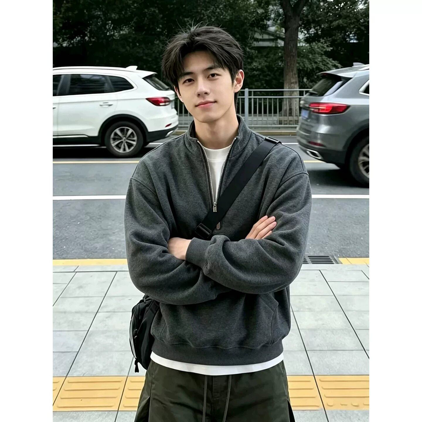 老钱风半拉链卫衣男2026新款秋冬季松弛感穿搭外套假两件长袖上衣