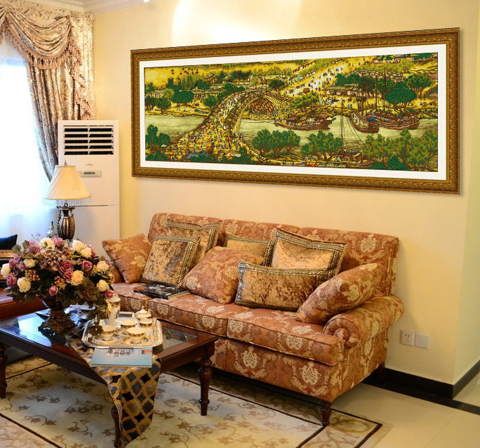 Прохладный бриз DMC вышивка крестиком гостиная в новом китайском стиле ZGF1767 новая версия карты реки Цинмин с изображением арки моста