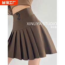 Khaki pleated skirt A-line skirt pleated skirt short skirt