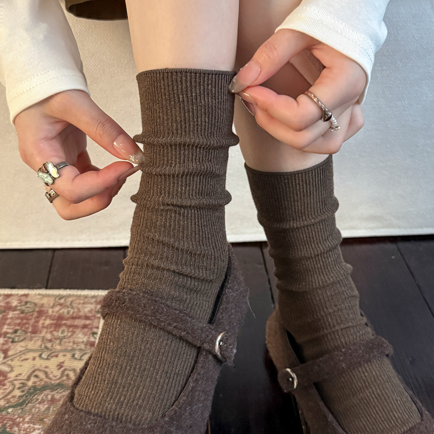 Merlad brown women's autumn pure cotton mid-calf socks 2026 new...
