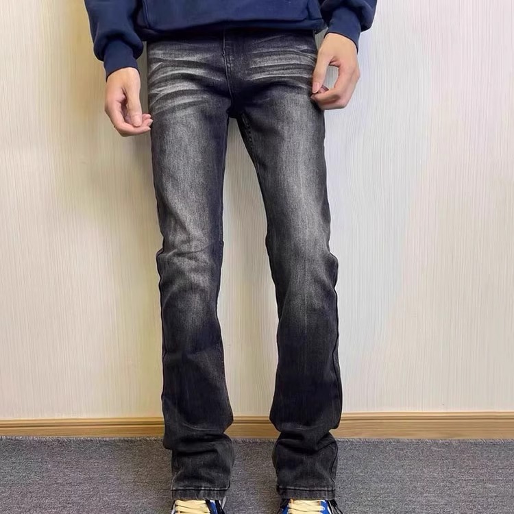 Черные и серые стрейчевые джинсы 517 в стиле micro-la high street vibe от Ji Xuan's, сшитые по-американски, стиранные и прямые джинсы cleanft в стиле high street vibe.