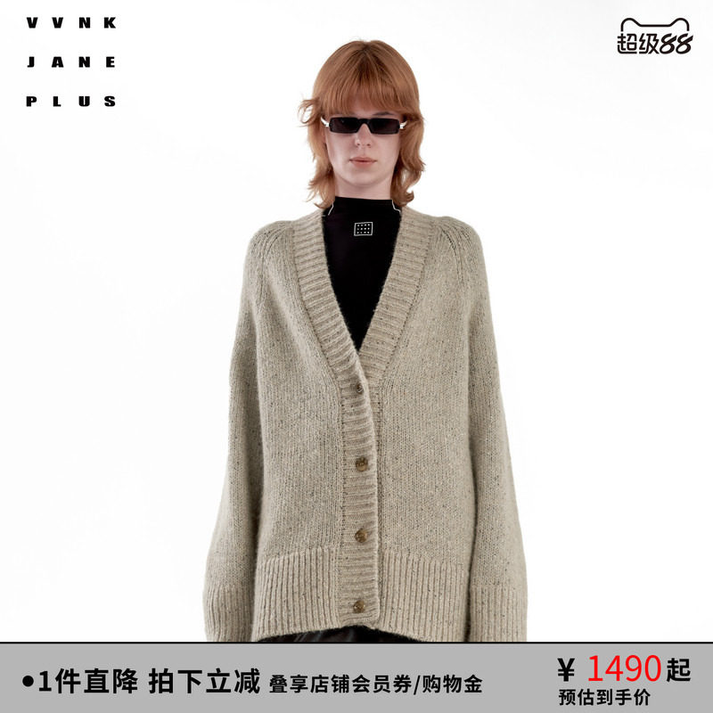 【Пряжа idea из шерсти альпаки】 VVNK JANE PLUS, новый зимний свободный вязаный кардиган с V-образным вырезом для женщин