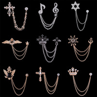 Fashion Crown Wing inlaid Diamond Su Men's Fresh Clop Simple Blind suit Jacket chest flower accessories