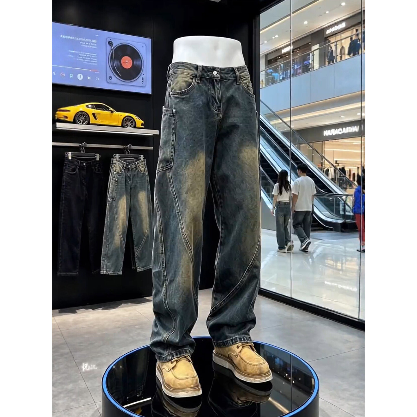 Синие джинсы scimitar с фаской в стиле ретро, мужские осенние брюки в стиле high street vibe, узкие прямые комбинезоны в американском стиле