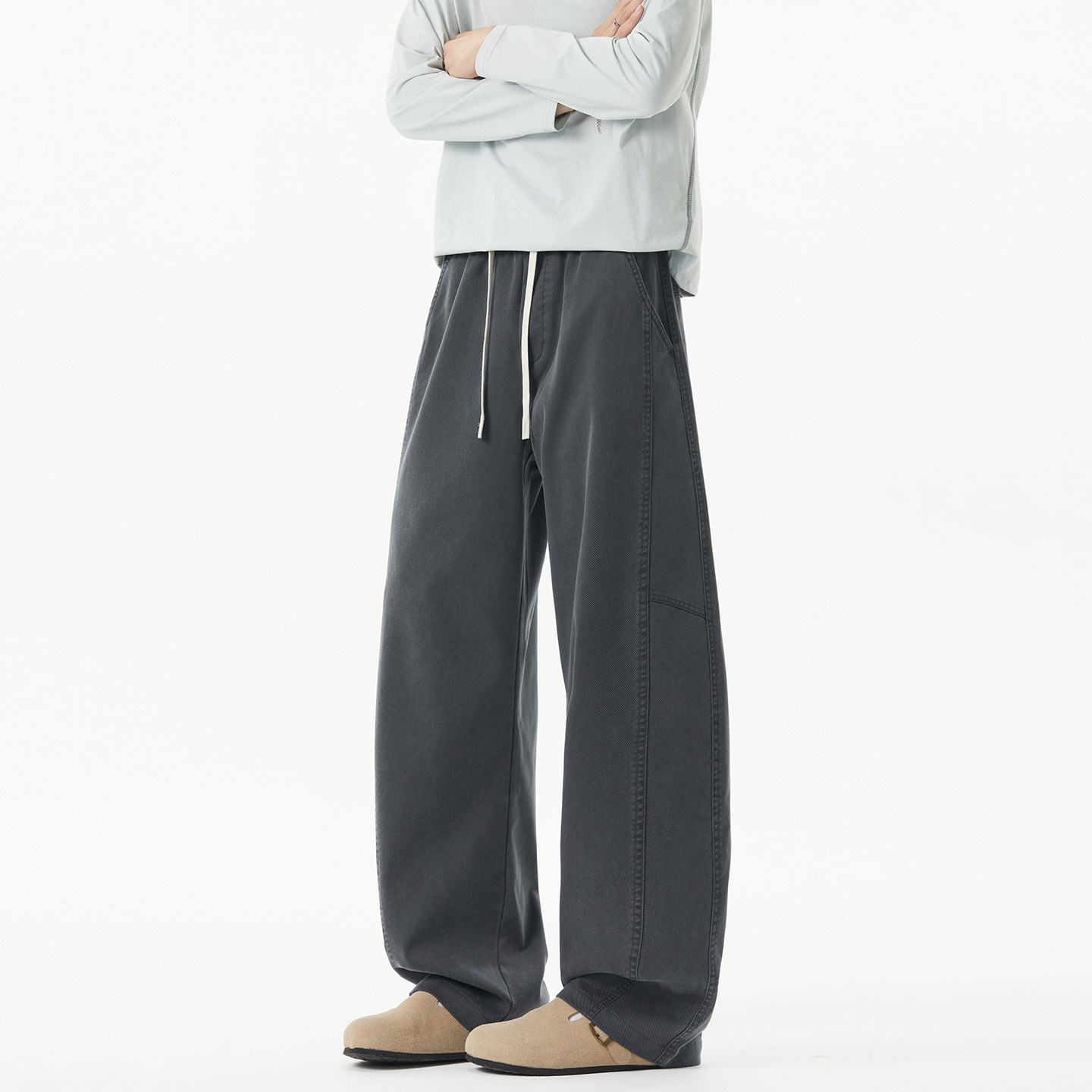 [Одобрено Хоу Минхао] Мужские осенние повседневные брюки из хлопка кофейного цвета с тенсельной строчкой и деконструкцией ятагана.