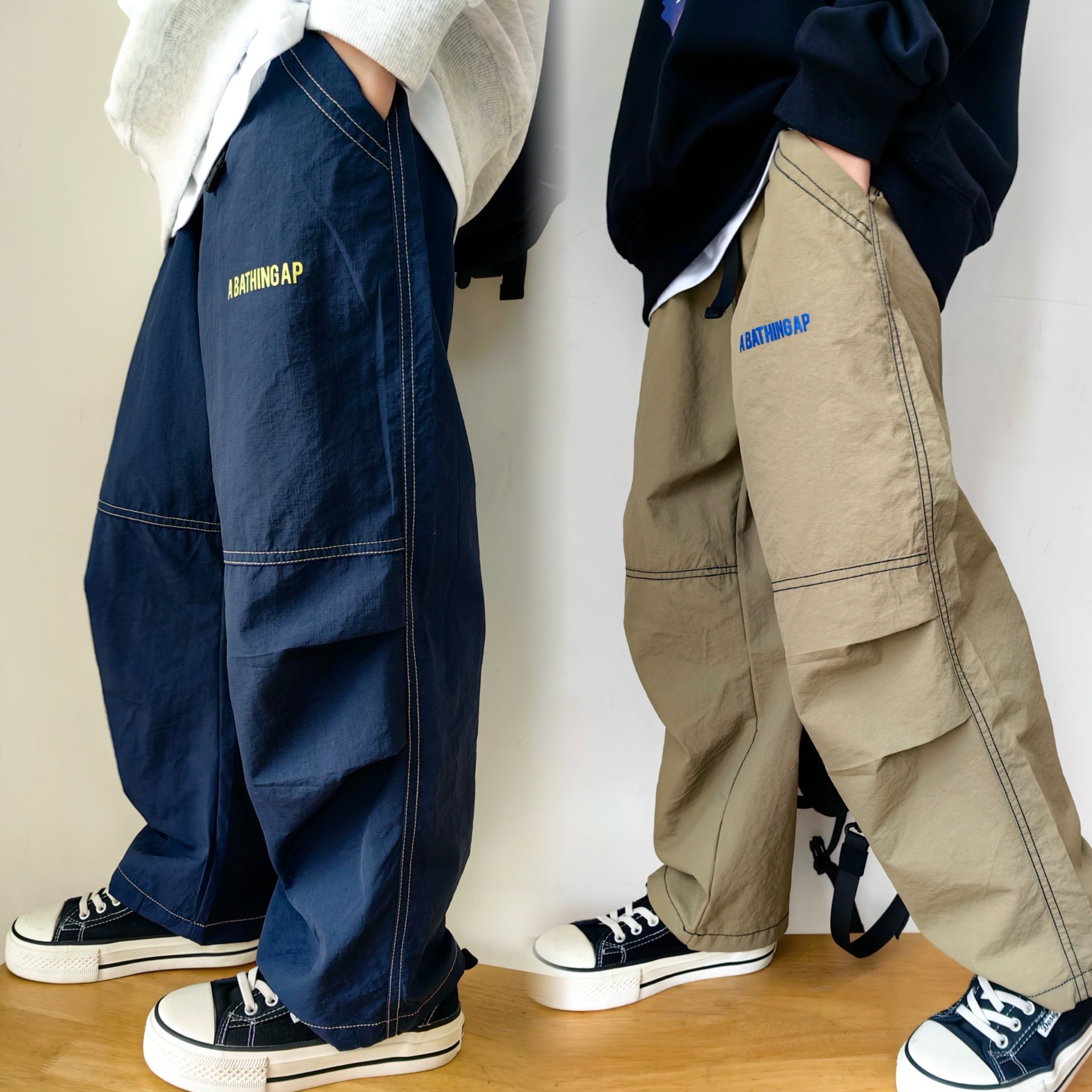 Японский модный бренд bapekids / осенние мужские и женские спортивные брюки с прямыми штанинами для детей среднего и большого размера, повседневные ветрозащитные брюки