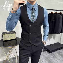 Men's formal vest set, double breasted suit vest, Korean version slim fit hotel work uniform, groom's groomsman dress