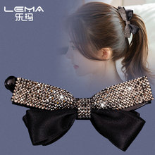 Rhinestone bow vertical clip 2024 new black elegant temperament banana clip ponytail clip hair clip back spoon hair accessory