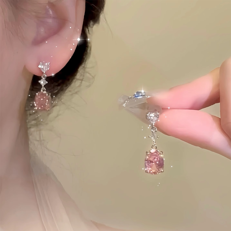 Серебряная игла 925 пробы, милые розовые серьги с цирконом "любовь", женские легкие роскошные серьги с нишевым дизайном, модные универсальные серьги
