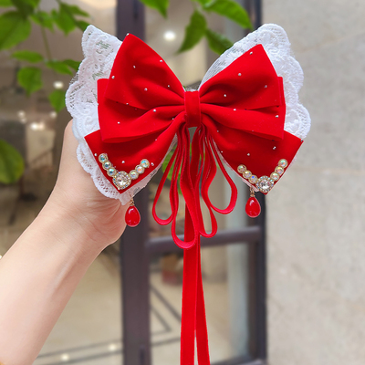 taobao agent 超美新年红色蝴蝶结发夹女童公主发饰少女元旦春节配饰发卡夹子