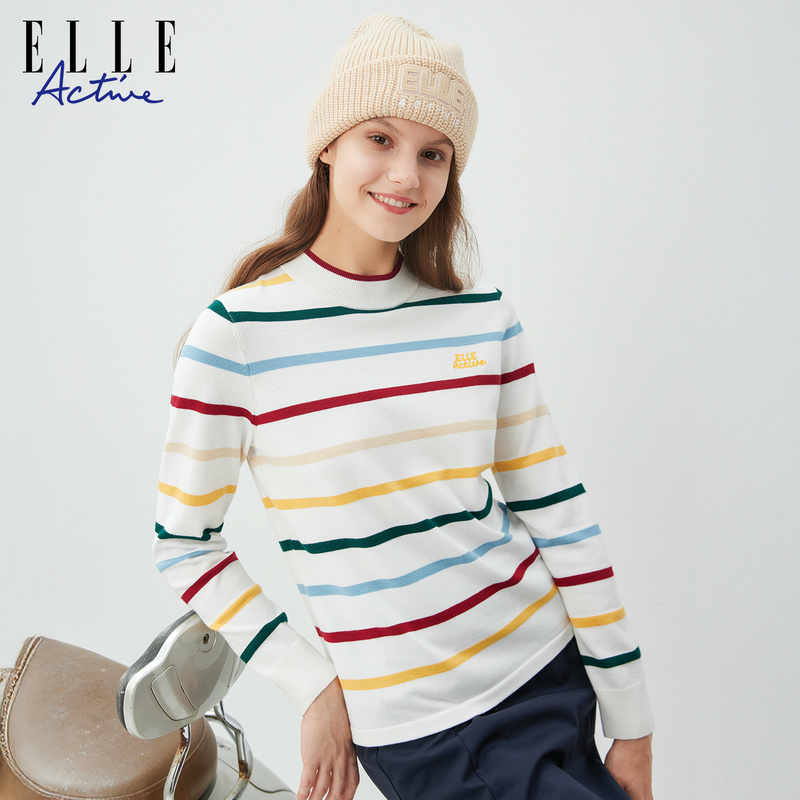 Женский повседневный свитер ELLE Active для активного отдыха, легкий спортивный свитер в цветную полоску, женская внутренняя одежда с длинными рукавами, которую можно носить снаружи, шерстяной топ с высоким воротом