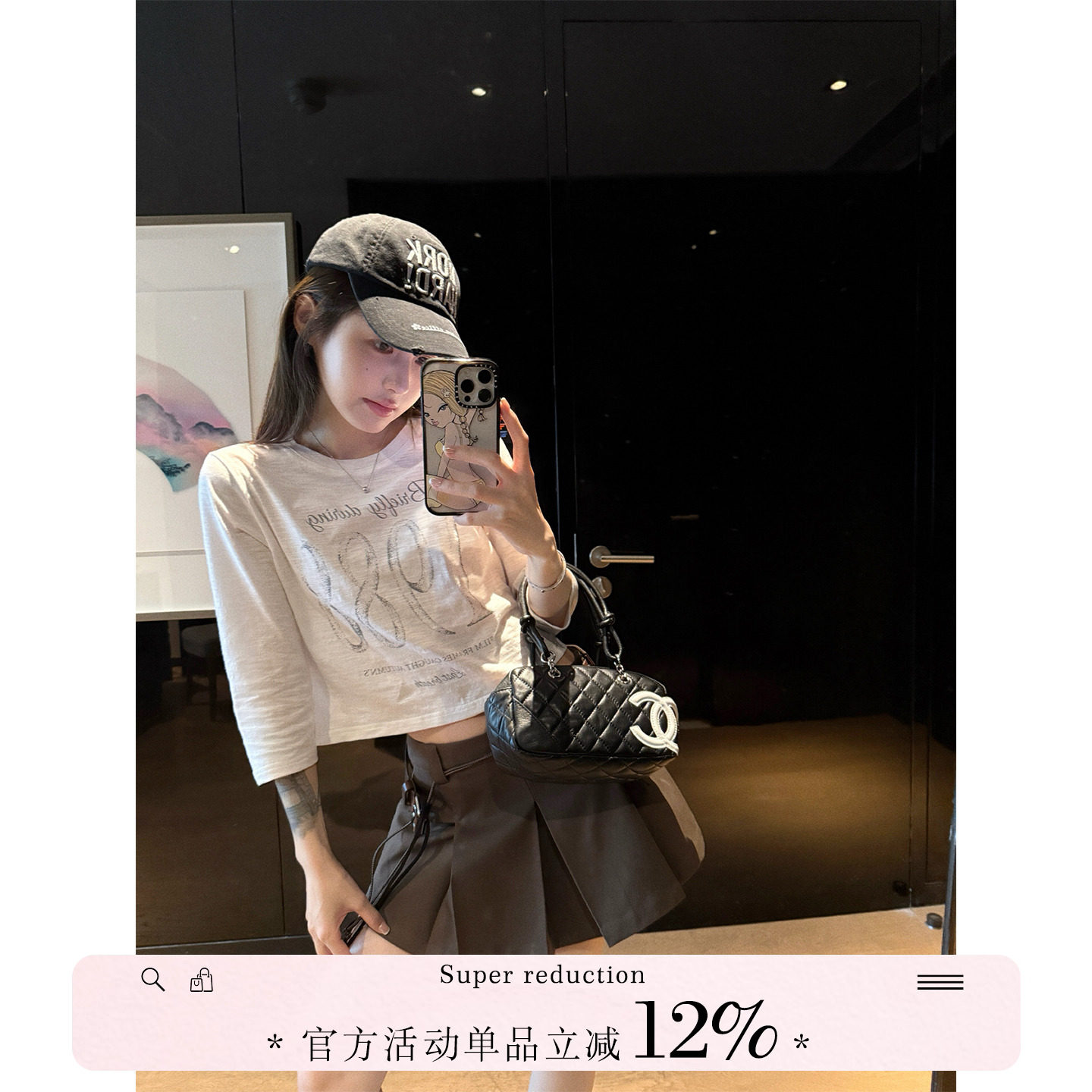 Ningsi printed round neck straight shoulder long sleeve T-shirt for women early autumn Korean temperament versatile loose slim short top