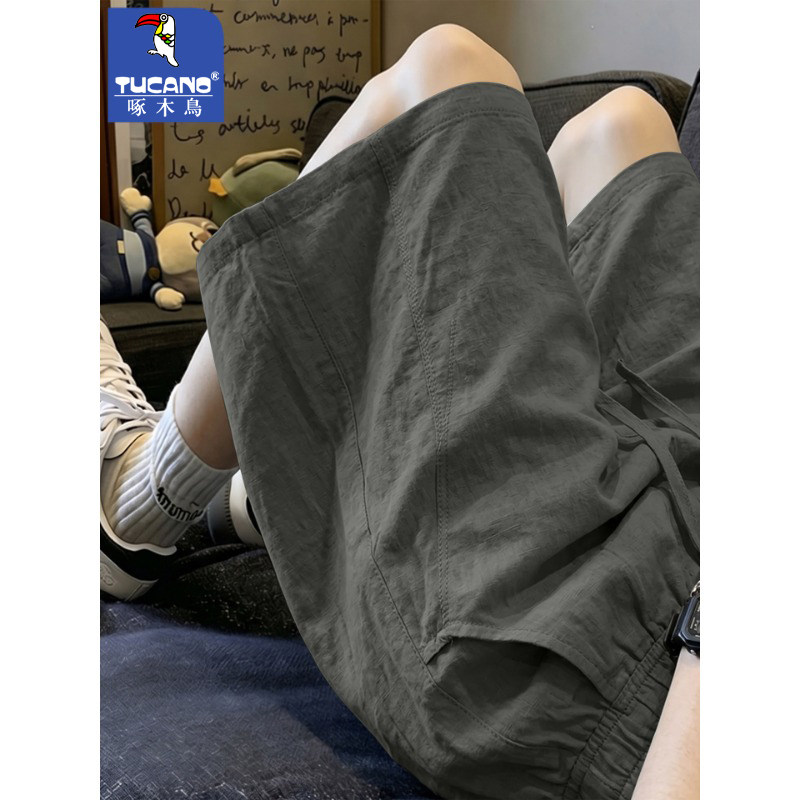 Шорты из хлопка и льна Woodpecker Tencel, мужские летние легкие свободные брюки с пятью точками, мужские повседневные универсальные брюки большого размера