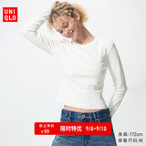 Короткая футболка с круглым вырезом и длинным рукавом Uniqlo для женщин 487579