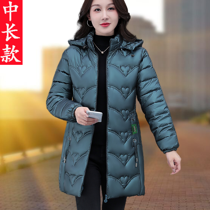 Взрывная пуховая хлопчатобумажная куртка для женщин средней длины, новинка 2023 года, зимняя корейская версия, свободная и тонкая утепленная куртка для мамы