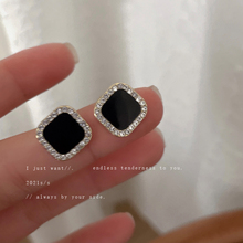 Black sparkling diamond geometric minimalist earrings for women