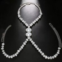 European and American personalized rhinestone chest chain men's decorative chain luxury flash diamond body chain fashion accessories necklace silver trend