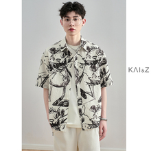 Ink painting new Chinese style casual short sleeved shirt jacket