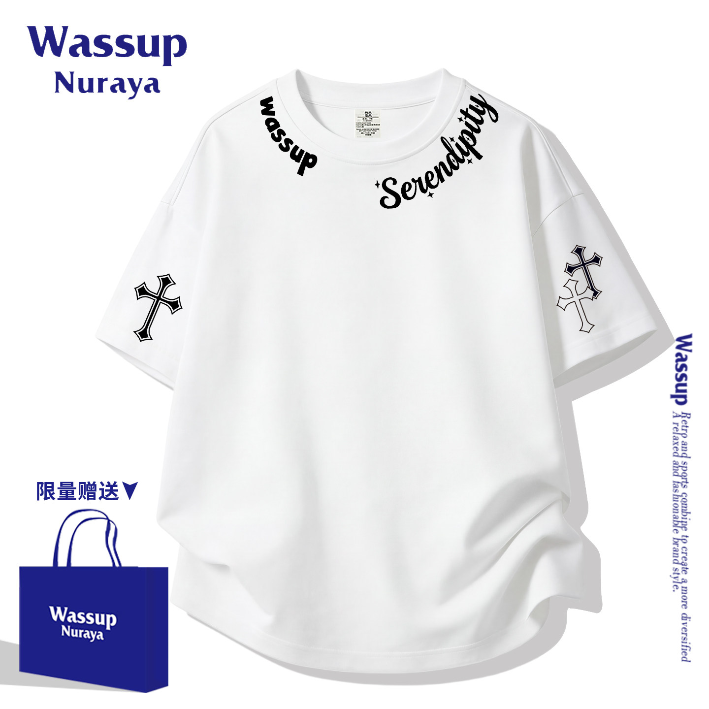 Бренд WASSUPNURAYA national tide, базовая футболка из чистого хлопка с короткими рукавами для мужчин и женщин, летняя американская простая футболка с короткими рукавами