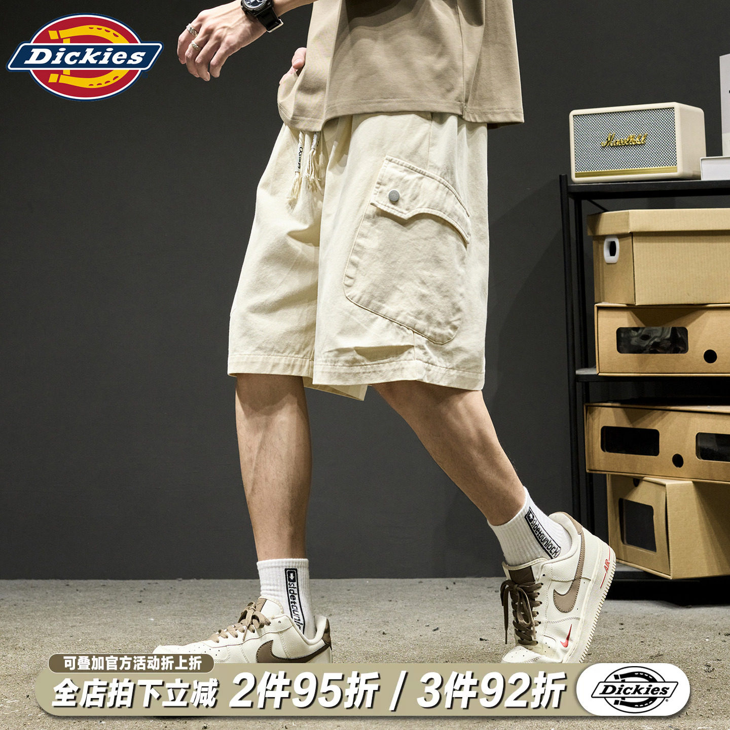 Мужские шорты Dickies, летние тонкие хлопковые брюки бренда tide с несколькими карманами, пятиточечные брюки, свободные прямые брюки