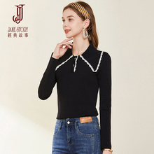 Age reducing lapel black knitted sweater for women in spring 2024, new base sweater, stylish slim fit sweater, top for layering