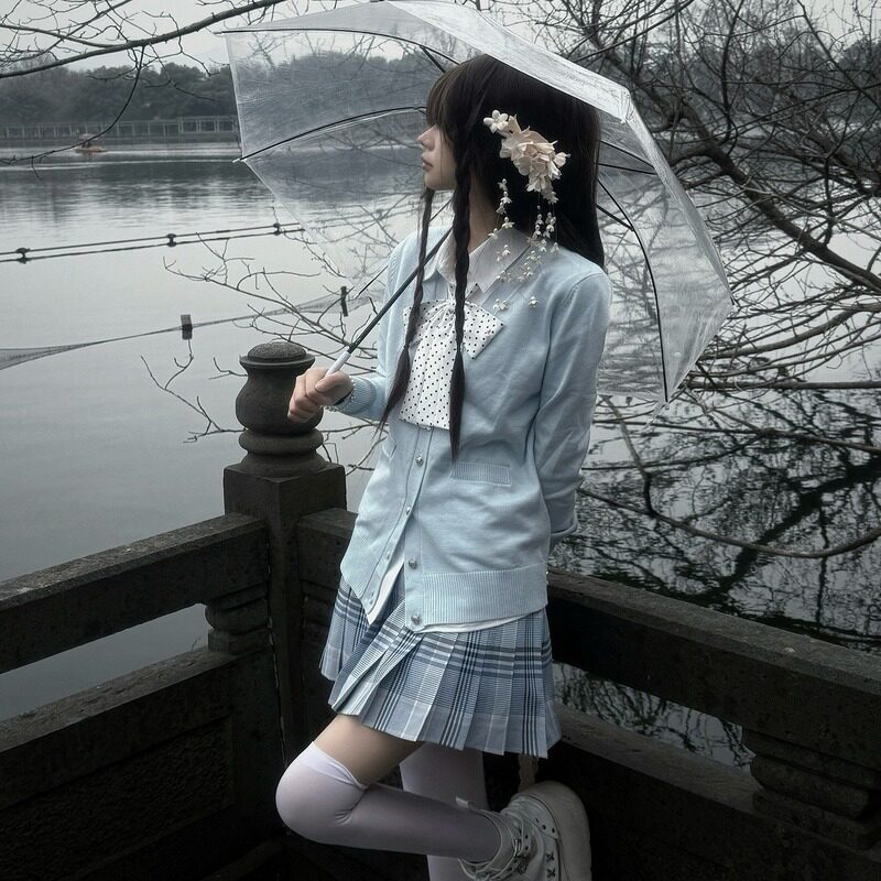 【Новый стиль】 Юбка Aoi Zi JK, оригинальная школьная одежда, белая и синяя сетка, униформа jk, юбка в сеточку, плиссированная юбка, юбка-трапеция, юбка