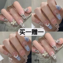 Wearing nail patches, peach butterfly round head middle style, cute and trendy makeup, detachable nail art, wearing nails