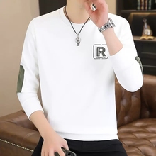 2024 Spring and Autumn Long sleeved T-shirt, men's round neck slim fit trend base sweater, men's Korean casual embroidery and plush hoodie