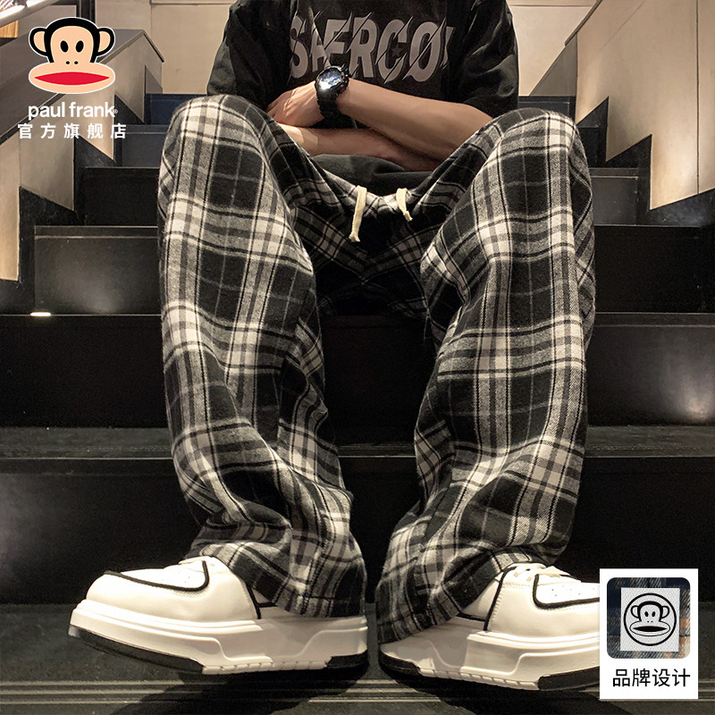 PaulFrank/Big mouth monkey/Коллекция 2026 года, осенние молодежные повседневные брюки в клетку, мужские свободные прямые широкие спортивные брюки