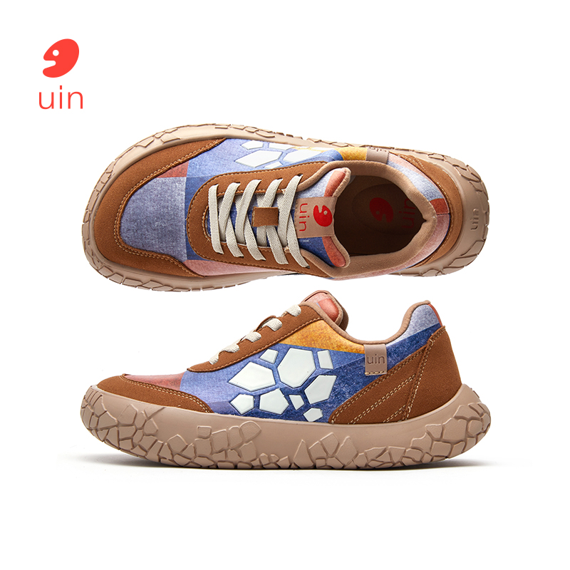 дорожная обувь с рисунком uin, мозаика, 1/2, повседневная обувь с цветными блоками, прогулочная обувь из искусственной кожи, сетчатая осенне-зимняя обувь для мужчин и женщин