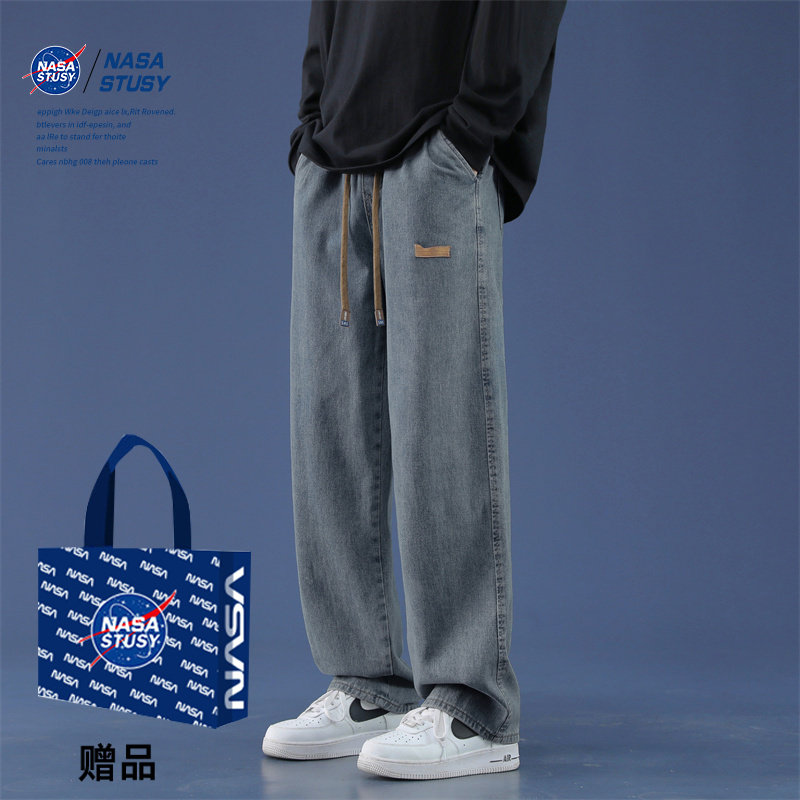Свободные прямые джинсы NASA STUSY American high Street, новинка 2025 года, весенние и осенние мужские повседневные длинные брюки