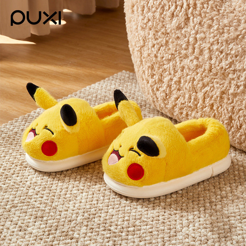 Puxi Pokémon Pikachu/ хлопковые тапочки для родителей и детей; детские домашние нескользящие осенне-зимние хлопковые тапочки с героями мультфильмов; пара